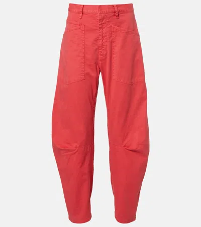 Nili Lotan Shon Cotton Barrel-leg Pants In Red