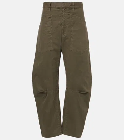 Nili Lotan Shon Cotton Twill Barrel-leg Pants In Green