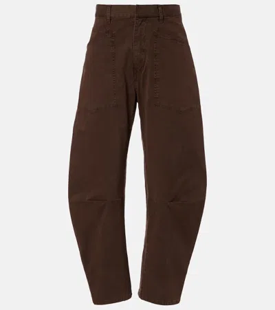 Nili Lotan Shon Cotton Twill Barrel-leg Pants In Brown
