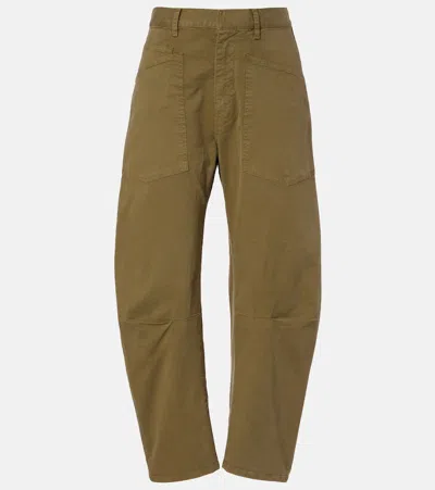 Nili Lotan Shon Cotton Twill Barrel-leg Pants In Green