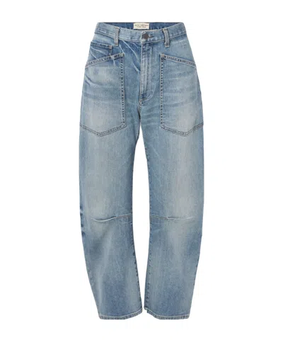 Nili Lotan Shon High Waist Barrel Leg Jeans In Blue