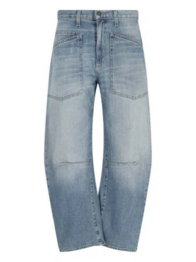 Nili Lotan Shon High Waist Barrel Leg Jeans In Blue