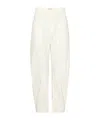 Nili Lotan Shon Cotton And Linen-blend Twill Tapered Pants In Neutral