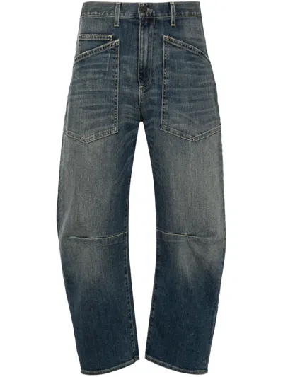 Nili Lotan Shon Barrel Jeans In Classic Wash In Blue