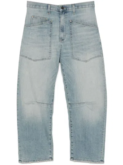 Nili Lotan Shon High Waist Barrel Leg Jeans In Blue