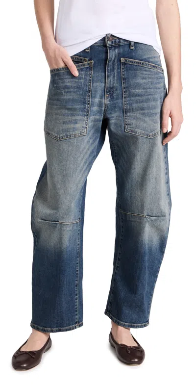 Nili Lotan Shon Barrel Jeans In Classic Wash In Blue