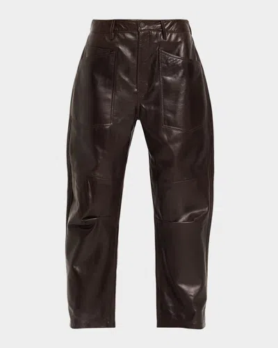 Nili Lotan Shon Leather Barrel-leg Ankle Pants In Blue