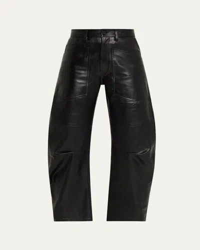 Nili Lotan Shon Leather Barrel-leg Ankle Pants In Blue