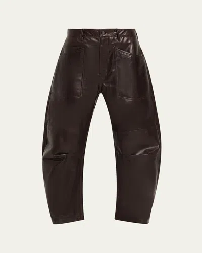 Nili Lotan Shon Leather Barrel-leg Ankle Pants In Brown