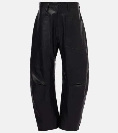 Nili Lotan Shon Leather Barrel-leg Pants In Black