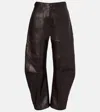 Nili Lotan Shon Leather Pants Dark Brown In Black