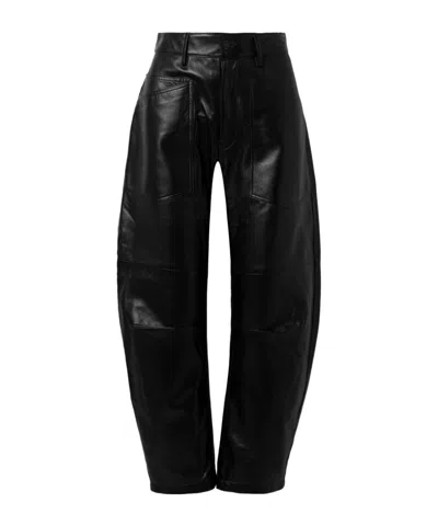 Nili Lotan Shon Leather Barrel-leg Pants In Black