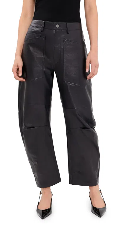 Nili Lotan Shon Leather Barrel Pants Midnight In Black