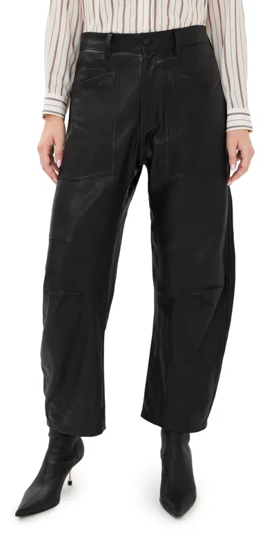 Nili Lotan Shon Leather Barrel-leg Ankle Pants In Black