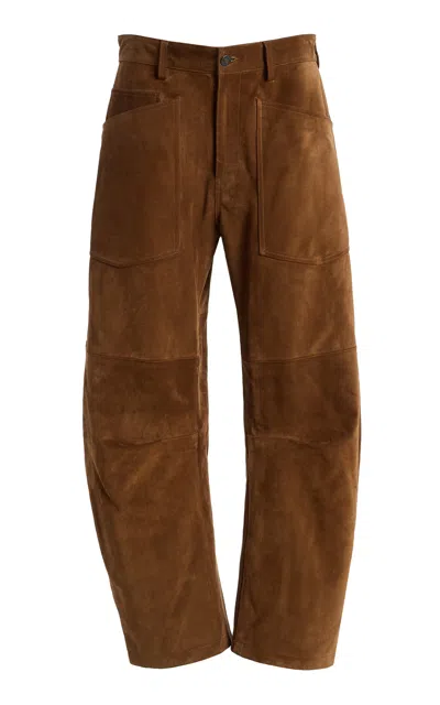 Nili Lotan Shon Suede Wide-leg Pants In Brown