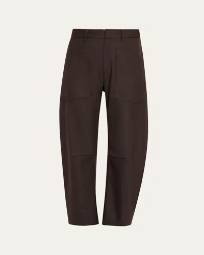 Nili Lotan Shon Virgin Wool Barrel-leg Pants In Brown