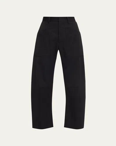 Nili Lotan Shon Wool Barrel-leg Ankle Pants In Black