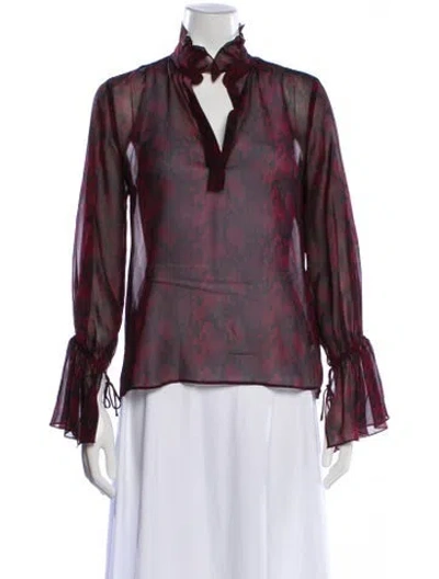 Pre-owned Nili Lotan Silk Animal Print Blouse In Purple