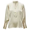 Nili Lotan Silk Champagne Pleated Shoulder Seam V Neck Popover Blouse In White