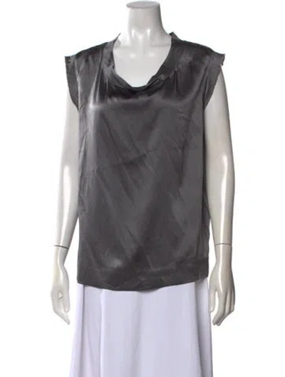 Pre-owned Nili Lotan Silk Cowl Neck Blouse In Grey