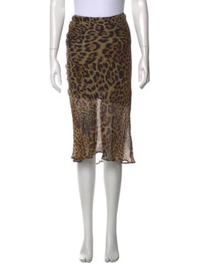 Pre-owned Nili Lotan Silk Midi Length Skirt In Brown