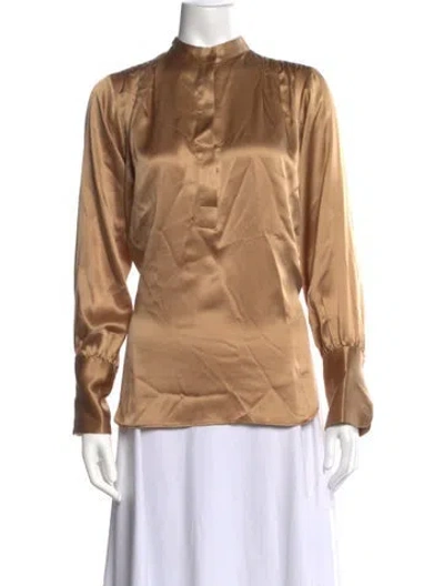 Pre-owned Nili Lotan Silk Mock Neck Blouse In Gold
