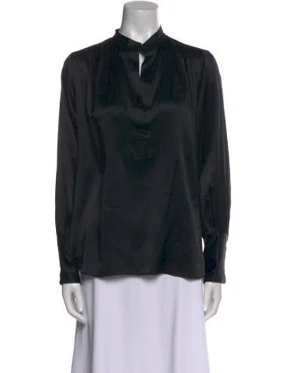 Pre-owned Nili Lotan Silk Mock Neck Polo In Black