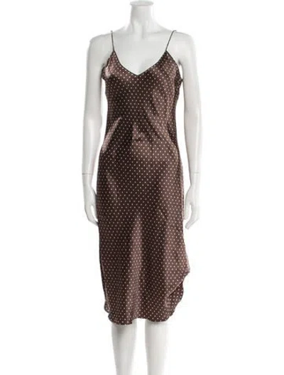 Pre-owned Nili Lotan Silk Polka Dot Print Nightgown In Brown