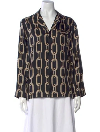 Pre-owned Nili Lotan Silk Printed Blouse W/ Tags In Black