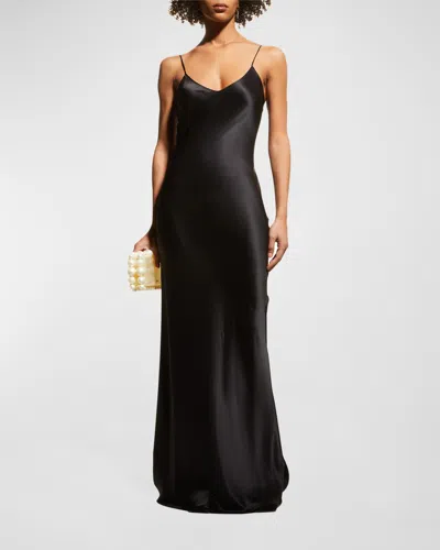 Nili Lotan Silk Satin Slip Gown In Black