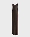 Nili Lotan Cami Bias-cut Silk Gown In Dark Brown