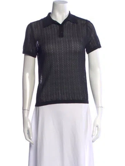 Pre-owned Nili Lotan Silk Short Sleeve Polo In Black