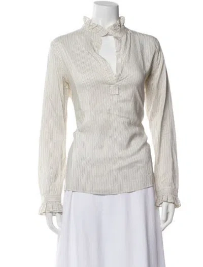 Pre-owned Nili Lotan Silk Striped Blouse In White