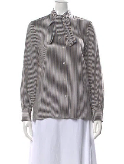 Pre-owned Nili Lotan Silk Striped Blouse In White
