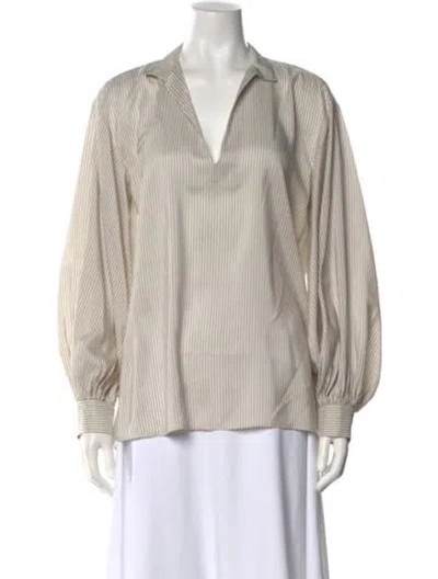 Pre-owned Nili Lotan Silk Striped Blouse In White