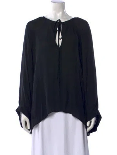 Pre-owned Nili Lotan Silk Tie Neck Blouse In Black