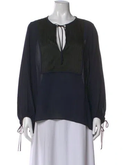 Pre-owned Nili Lotan Silk Tie Neck Blouse In Multi
