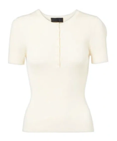 Nili Lotan Francene Ribbed Wool And Silk-blend Top In Neutral