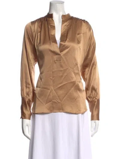 Pre-owned Nili Lotan Silk V-neck Blouse In Gold