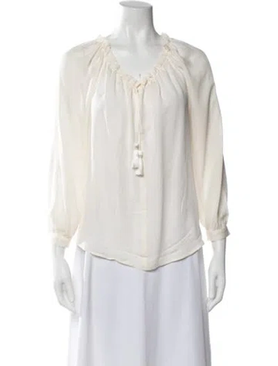 Pre-owned Nili Lotan Silk V-neck Blouse In Neutrals