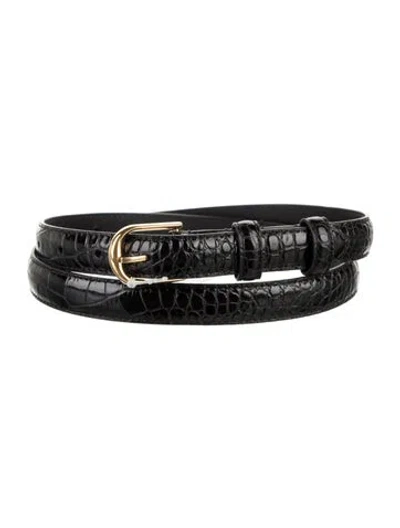 Pre-owned Nili Lotan Skinny Embossed Leather Belt In Black