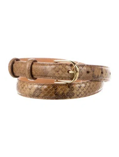 Pre-owned Nili Lotan Skinny Embossed Leather Belt In Brown