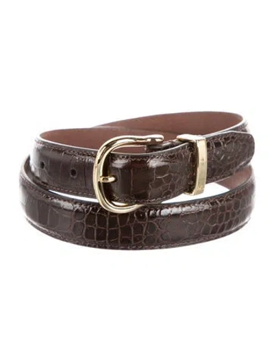 Pre-owned Nili Lotan Skinny Embossed Leather Belt W/ Tags In Brown
