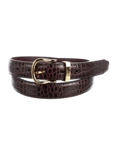 Pre-owned Nili Lotan Skinny Leather Belt In Burgundy