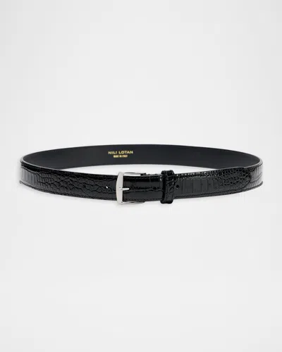 Nili Lotan Sloane Lizard-embossed Leather Belt In Black