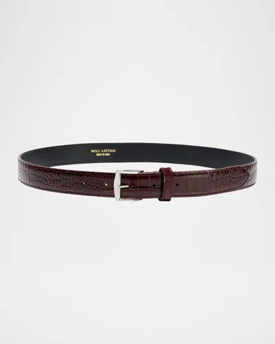 Nili Lotan Sloane Lizard-embossed Leather Belt In Brown
