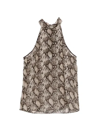 Nili Lotan Snake-pattern Halter-neck Top In Brown