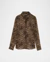 Nili Lotan Spotted Silk Button-down Blouse In Brown