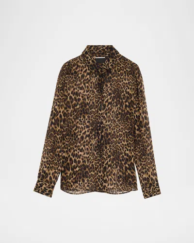 Nili Lotan Spotted Silk Button-down Blouse In Brown