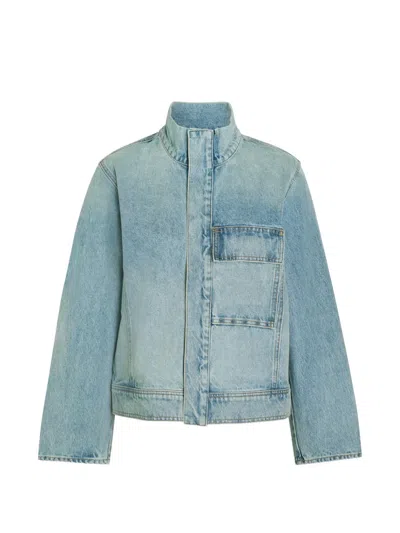 Nili Lotan Stehkragen-jeansjacke Mit Aufgesetzten Taschen In Blue